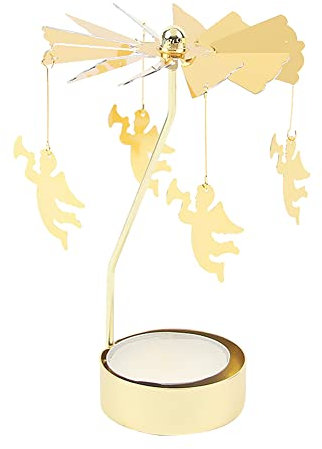 URFEDA Engel Teelicht Karussell Glas Teelichthalter Gold Teelichtglas Rotierender Kerzenhalter Eisen Metall Kerzenständer für Valentinstag Deko Geschenk Hochzeit Dekoration Wohnzimmer Tischdeko