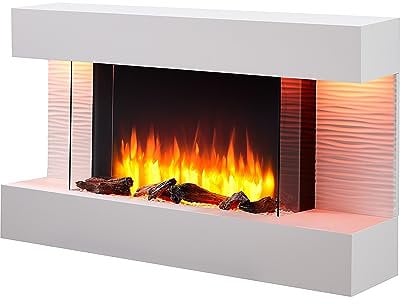 BALDERIA Elis Elektrokamin - Wandkamin mit Heizleistung bi zu 2000 W, 3D-Flammeneffekt, Diverse LED-Beleuchtungseinstellungen, Fernbedienung, Timer, Thermostat - Cremeweiß