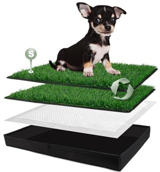HQ4US 4LEGS Tappetino per erba per cani con lettiera pieghevole per cani, piccola base (58 x 38 cm) per balcone, 2 cuscinetti per erba artificiale per cani, supporto per pipì per cani, addestramento