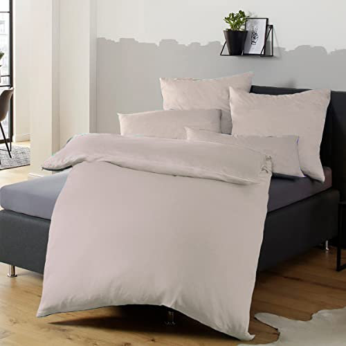 Soifox Bettwäsche 155x220 Beige - bettwäsche-Sets aus Mikrofaser bügelfrei & knitterfrei - 1 mal Bettbezug + 1 mal 80x80cm Kissenbezug mit Reißverschluss
