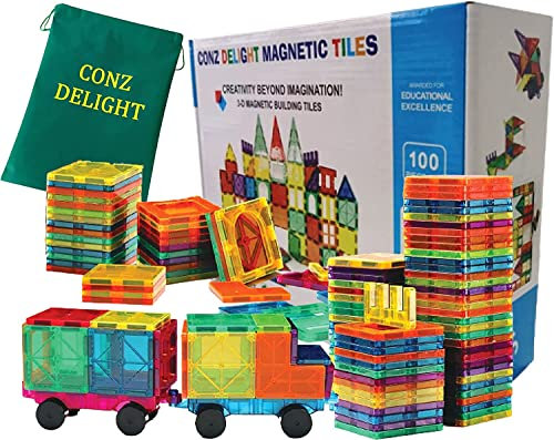 CONZ DELIGHT Kids Magnetic Building Blocks – 100 Pcs Expandable Tiles Set for 3+ Years Boys, Girls – Educational & Playtime Toys for STEM Construction – Loved by Kids, Parents, Nurseries