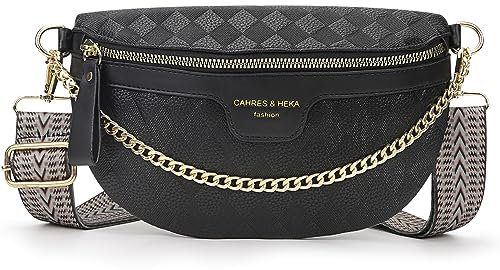 HIMS Crossbody Bag Damen Breiter Gurt, Damen Umhängetasche mit Kette, Bauchtasche Damen Leder Geldbörse, Tragetasche mit abnehmbarem Schultergurt und Rhombic Lattice