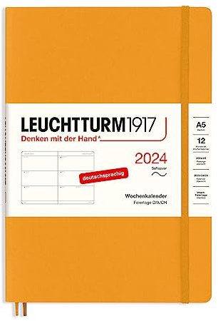 LEUCHTTURM1917 367659 Wochenkalender Medium (A5) 2024, Softcover, Rising Sun, Deutsch, 12 Monate