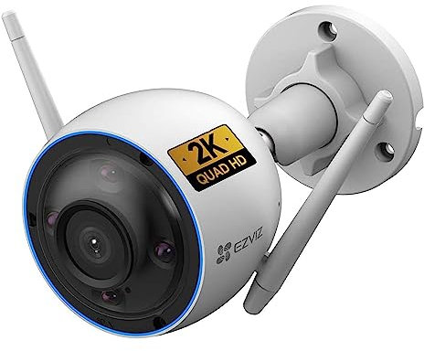 EZVIZ H3 2K Telecamera WiFi da Esterno in lega di alluminio, visione Notturna a colori, Difesa Attiva, Rilevamento del movimento Avanzato, Audio Bidirezionale, IP67 + SD 128 Gb in dotazione