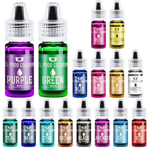 Lebensmittelfarbe Gel - 16 Lebendige Lebensmittel Farben Gel zum Backen, Kuchen Dekorieren, Zuckerguss, Kekse, Fondant und Macaron - Food Coloring Gel für die Seifenherstellung und Basteln - 6ml je