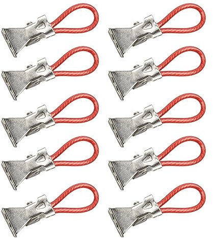 10 Pinces à Serviettes, Pinces de Salle de Bain, Pinces En Métal, Pinces En Fer, Torchons Suspendus Pinces à Linge Pinces à Linge Multifonctions avec Boucle de Suspension, pour Cuisine, Maison, Rouge