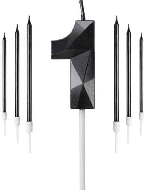 Schwarz 1. Geburtstag Kerzen Set, Nummer 1 Kerze mit Schwarz Gold Lange Kerzen, Geburtstagskerzen für Kuchen, Geburtstagskerze, Kuchen Kerzen Cake Topper Dekorationen für Geburtstag Party Hochzeitstag