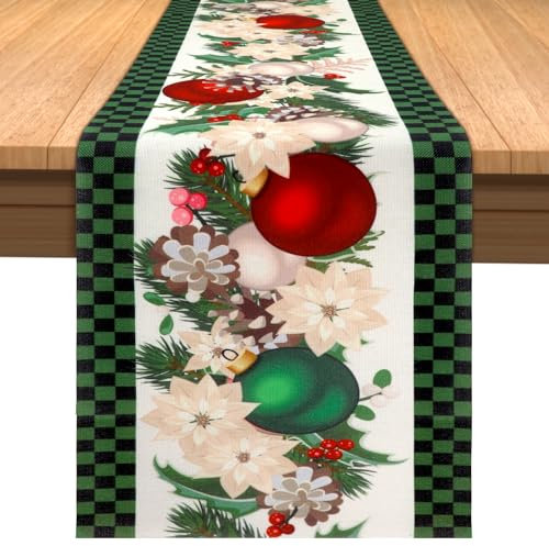 Runner da Tavola Natalizio, Tovaglia Scozzese 33x180cm Tovaglia Natalizia Decorazione Natalizia da Tavolo per l'Arredamento della Cucina della Casa Vacanza(Plaid verde e nero)
