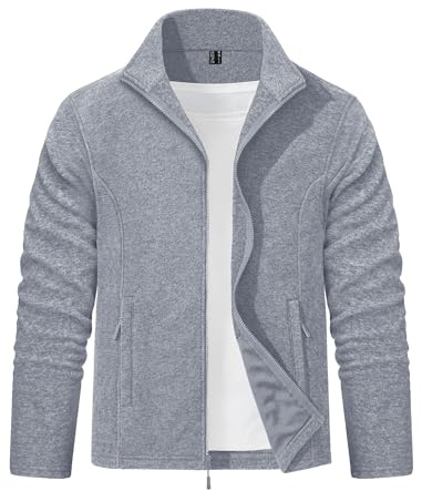 EKLENTSON Men's Outdoor Zip Up Fleece Jacket Army Tactical Military Fleece Jacket Hiking Running Work Coats with Zip Pockets Light Grey,M