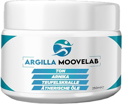 ARGILLA MOOVELAB Entzündungshemmende Tonerde mit Arnika, Teufelskralle und ätherischen Ölen. Sofort einsatzbereite Creme. Tonerde bei Schmerz durch Verletzungen und Entzündungen, starke Formel, 250 ml