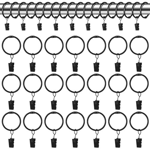 Gardinenringe Vorhangringe,30stk Schwarz Vorhang Clips,38mm Vorhangstangenring-Clips,Metall Gardinenstange Rings with Clips,Vorhangringe mit Clips,Stainless Hanging Ring Clip für Vorhänge,Gardinensta