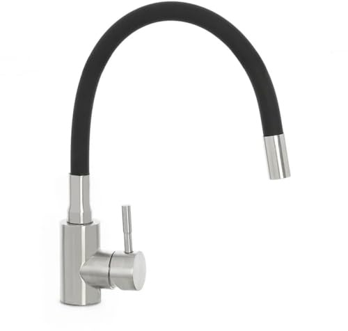 Miscelatore cucina spazzolato in acciaio inox con canna nero opaco orientabile in silicone