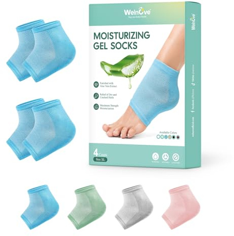 Calzini Idratanti per Piedi con Fodera in Gel - 2 Paia, Calze Idratanti Notturne per Talloni Screpolati, Maschera Peeling Piedi Riutilizzabile per Donna e Uomo, Extra Large