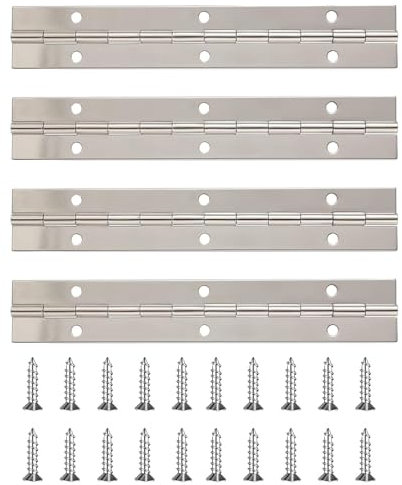 YTOOK 12 Inch Piano Hinge, 4Pcs Stainless Steel Continuous Piano Hinges with Holes, Heavy Duty Polished Stainless Piano Hinges for Boats Cabinets Storage Box, 24pcs Screw Included