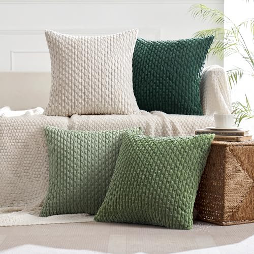 MIULEE 4er Set Kordsamt Kissenbezüge Kissenbezug Dekorative Kissenhülle Moderne Sofakissen Kissen Zierkissen Couchkissen für Sofa Dekokissen Wohnzimmer Schlafzimmer 40x40 cm Grün Serie