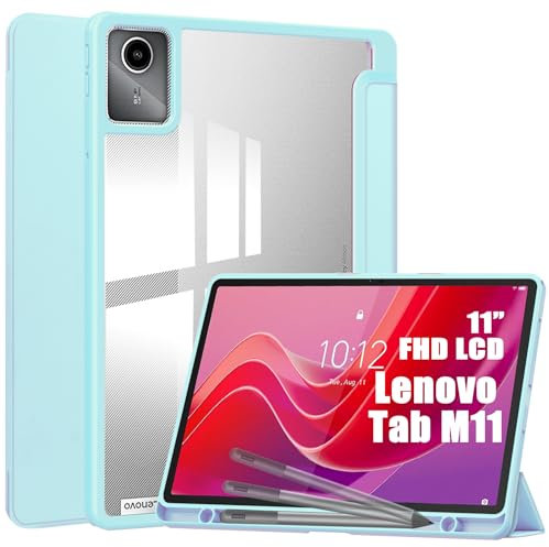 idudao Custodia ibrida premium per Lenovo Tab M11, custodia rigida con portapenne, retro trasparente per tablet PC TB330FU, da 11 pollici, blu cielo