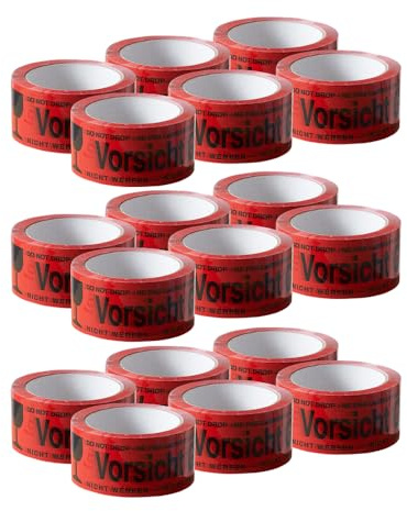 ARLI Paketband Vorsicht Glas 18 Rollen Paketklebeband - 66m x 48mm Warnhinweis rot für sicheren Versand von Glaswaren Auffälliges rotes Klebeband mit Aufdruck zerbrechlich (18x Vorsicht Glas)