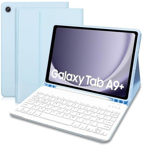 COEZFE Case with keyboard for Samsung Galaxy Tab A9+ Plus 11 inch (SM-X210/X216/X218), Slim Smart Cover with Detachable Bluetooth Keyboard [UK layout] for Samsung Galaxy A9+ /A9 Plus 11 2023, Blue