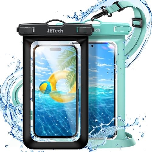 JETech Waterproof Phone Pouch, 2 Pack Water Proof Case for iPhone 16e 16 15 14 13 Pro Max Plus, for Galaxy S25 S24 Ultra and Others up to 7.2 Inch, IPX8 Dry Bag with Lanyard (Black+Green)