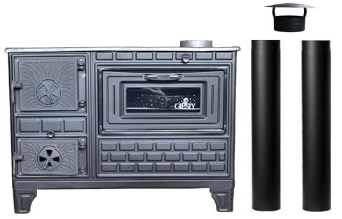 Giesty® Horno de Cocina Exterior, Horno de terraza, Cocina Exterior con leña o carbón Vegetal, Horno de jardín, Cocina de Exterior (Puerta de Hierro Fundido+2 Tubos)