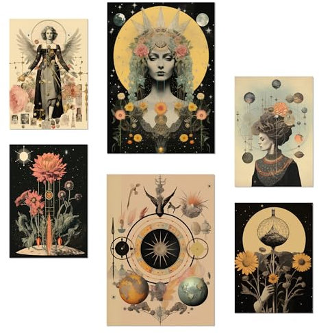 Nacnic-Set mit 6 Postern Surreale Collage im mystischen esoterischen Stil Designillustrationen zur Dekoration der Wände Ihres Zuhauses. Räume A3 & A4 Rahmenlos