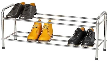 Zapatero De Acero Inoxidable De 2 Niveles, Extensible De 3 Varillas, Pequeño Zapatero, Estante De Almacenamiento De Pie para Entrada, Armario, Puerta, Escalera O Cuarto De Lavado