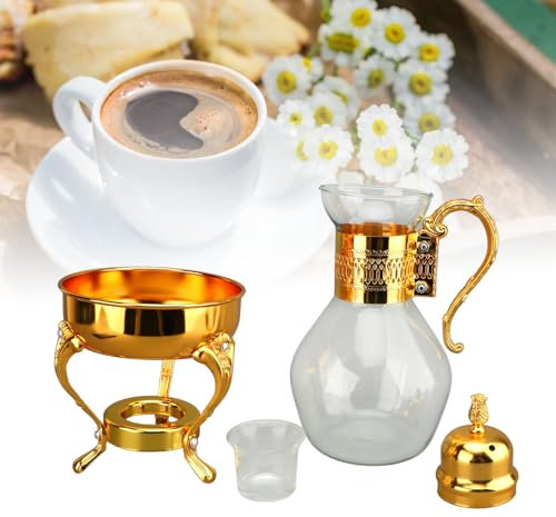 Vintage Glass Coffee Pot Set, Heatable Water Pitcher with Lid, Arab Style Tea Kettle with Ergonomic Handle for Home Office (Gold)