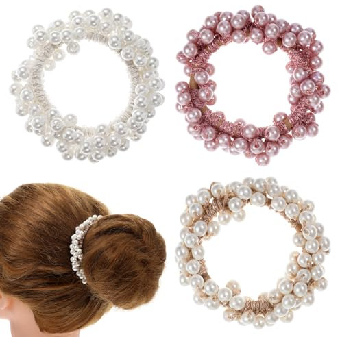 3 Stück Perlen Zopfgummi, Perlen Haargummi Damen, Elastische Haargummis, Scrunchies Zopfgummi Damen, Ausgefallene Perlen Pferdeschwanz Stirnbänder Perlen Haarseil Für Frauen Mädchen