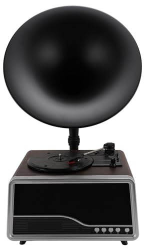 Vintage-Grammophon-Plattenspieler, Retro-Grammophon-Plattenspieler, Bluetooth-Subwoofer-Lautsprecher, 3-Gang-Plattenspieler mit USB-Anschluss, UKW-Radio, für Heimdekoration und