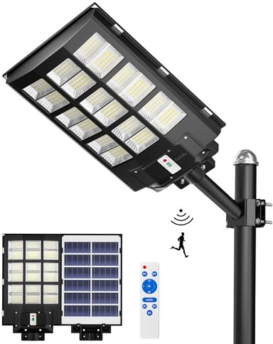 Gefolly SL-3900W Solaire Exterieur Lampadaire-360000LM Lumière Solaire avec Télécommande, 6500K Crépuscule à l'Aube Étanchéité IP67 Projecteur Solaire Exterieur Pour Rue Garage Éclairage Public