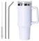 40oz Tumbler with Straw Lid and Handle | 1200ml Insulated Cup with Straw Travel Mug with Handle | Thermos Water Bottle for Hot and Cold 2 Stainless Steel Straws 1 Cleaning Brush- White