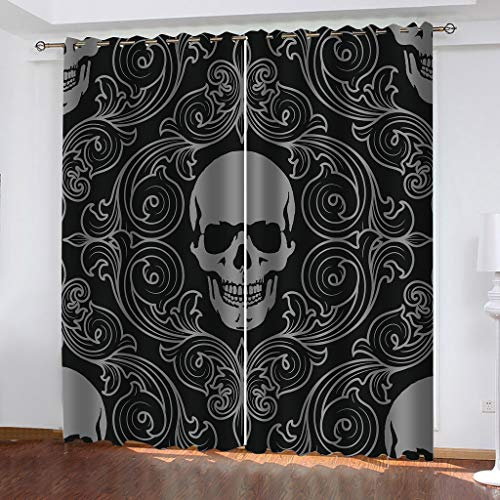 FYRHLH Schiebevorhänge Totenkopf Vorhang Blickdicht Schlafzimmer Kinderzimmer Verdunkelungsvorhang Thermo Vorhänge Ösenvorhang 2 Stücke Größe:B220 x H215cm