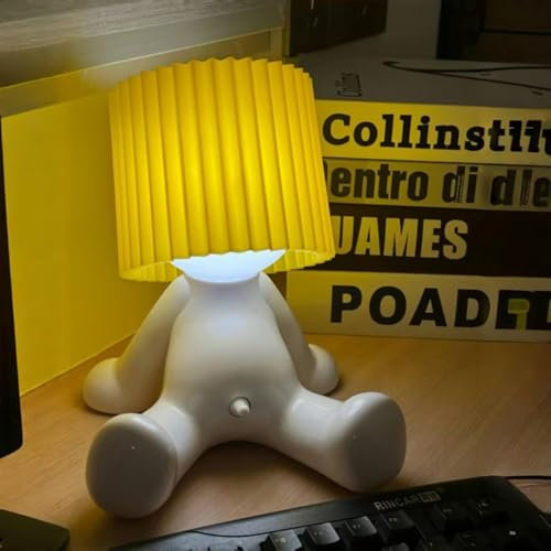 Umikk Lustiges LED Tischleuchte, Lampe „Ein kleiner schüchterner Mann“, Kreative A Little Shy Man Nachttischlampe, USB-Aufladung Tischlampe Mit Schirm, Romantische LED Nachttischlampe (Gelb)