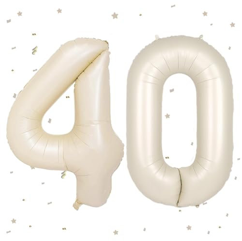 UDRKFOPK Beige Luftballon 40,Zahlen Luftballon Beige,40 Zoll Creme Weiß Folienballon 40,Beige Zahlenballon 40 Helium Ballon Luftballon 40 Geburtstag für Geburtstagsdeko Frau Mann Jubiläum Party Deko