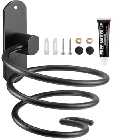 JOBYNIM Soporte para Secador de Pelo, Soporte para Secador Montado en la Pared Aluminio Soporte Plancha Pelo Accesorios de Baño, Negro