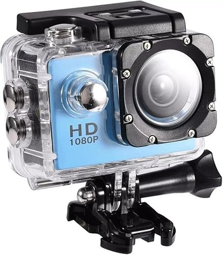 BSLVWG 1080P Action Camera 12MP 30M Waterproof Sports Underwater Cameras for Vlog With Ultra HD 170°Wide-Angle Anti-Shake 2.0'' LCD Screen with Accessories Kit for Bicycle/Swimming (Blue)