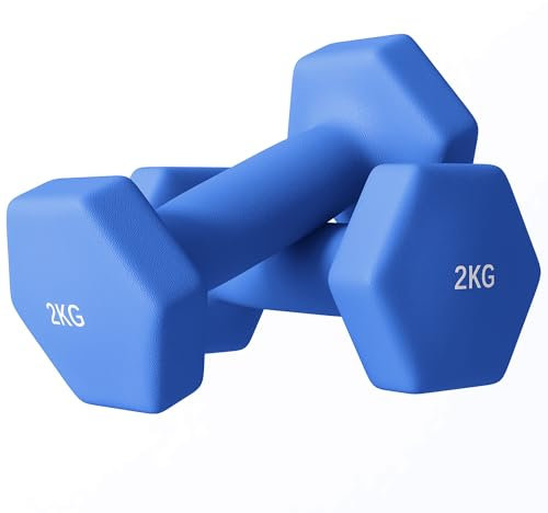 SPORTNOW Set of 2 Hex Dumbbells, Neoprene Weights Pair with Non-Slip Grip, Home Gym Fitness Training Equipment, 2 x 2kg, Blue