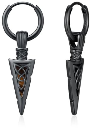 MEDWISE Pfeilspitze Schwarz Creolen Ohrringe 925 Sterling Silber Keltische Ohrringe Herren Pfeil Anhänger Hängend Tigerauge Schmuck Geschenk für Damen Herren Sohn Teenager Unisex Geburtstag