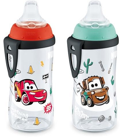 NUK Active Sippy Cup, 10 oz, 2 Pack, Disney's Cars, Lightning McQueen, BPA-Free, Spill-Proof, Transition Cup