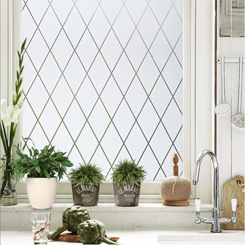 Homewell 3D Rautenmuster Fensterfolie 60x200 cm – Milchglasfolie Sichtschutz Statisch Haftend Ohne Kleber – Dekorative Glasfolie Blickdicht mit Sonnenschutz & UV Schutz für Bad Küche Wohnzimmer Büro