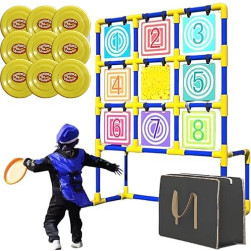 LYFDPN Throw Target Game Set, Backyard Throwing Frisbees Game Set with 9 Frisbees for Camping, Beach, Lawn, Easy to Set Up