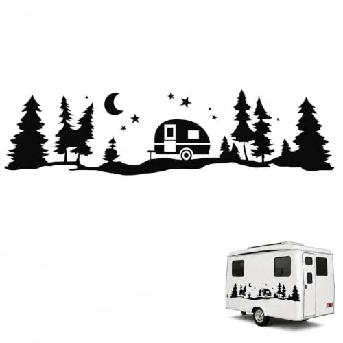 BESTYASH Autoaufkleber Wohnmobil Grafik Aufkleber Baum Stern Mond Design 33X8.9 Zoll Pet Material Wasserdicht Camping Außendekoration Für Pkw Und Caravan