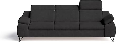 Robin Inspire Sofa 3-Sitzer Schlafsofa Couch 257 x 97 x 90 cm mit Bettkasten Kopfstützen Armlehnen Chenille Stoff Leinenoptik Graphit Anthrazit Iverto