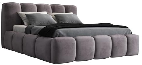 A&J MöbelLand Polsterbett 180x200 mit Bettkasten und Lattenrost – Sonic, Bett mit Matratze und Stauraum in Hellgrau