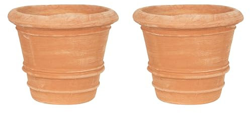 Biscottini Juego de 2 macetas de terracota artesanales 30 x 30 x 25 cm – Maceta redonda para exterior e interior – Macetas grandes fabricadas en Italia – Macetas para flores exterior – Jardinera para