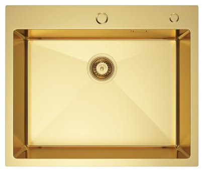 Melanstar Fregadero de acero inoxidable, 60 x 50 cm Fregaderos de un seno 1 lavabo, incluye sifón y orificio para grifo, Amarillo dorado Kitchen Sink