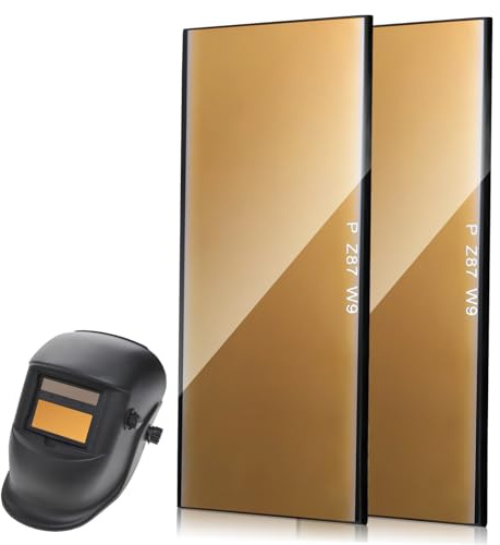 SHINEOFI Lentes de Soldadura de Vidrio Dorado 2 Unidades Reemplazo para Casco Protección Ocular Equipo de Soldadura Resistente Impacto para Talleres Industriales