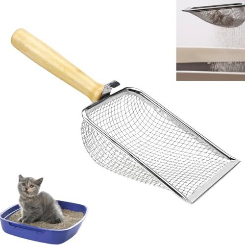 Pala para arena de gatos acero inoxidable,Recogedor de arena para gatos,Utensilios limpieza arenero,Productos para mascotas,Higiene felina para Mango,Duradero,Antiadherente Arena