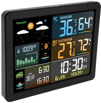 Acouto WLAN -Wetterstation mit Farbdisplay Im Innen- und Außenbereich Digitales Thermometer und Feuchtigkeitsmesser, Mondphase und Wettervorhersage (18,73oz)