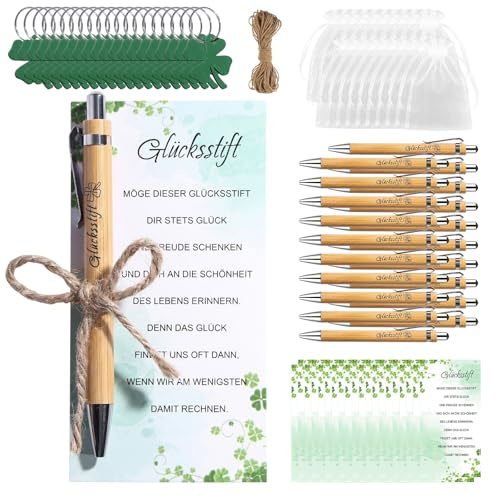 20 Stück Glücksbringer Prüfung Viel Glück Geschenke mit Kugelschreiber Gravur Grußkarte Schlüsselanhänger Gastgeschenke Kuli Glücksbringer Prüfung Bestehen Abschied für Lehrer Mitarbeiter Kollegen